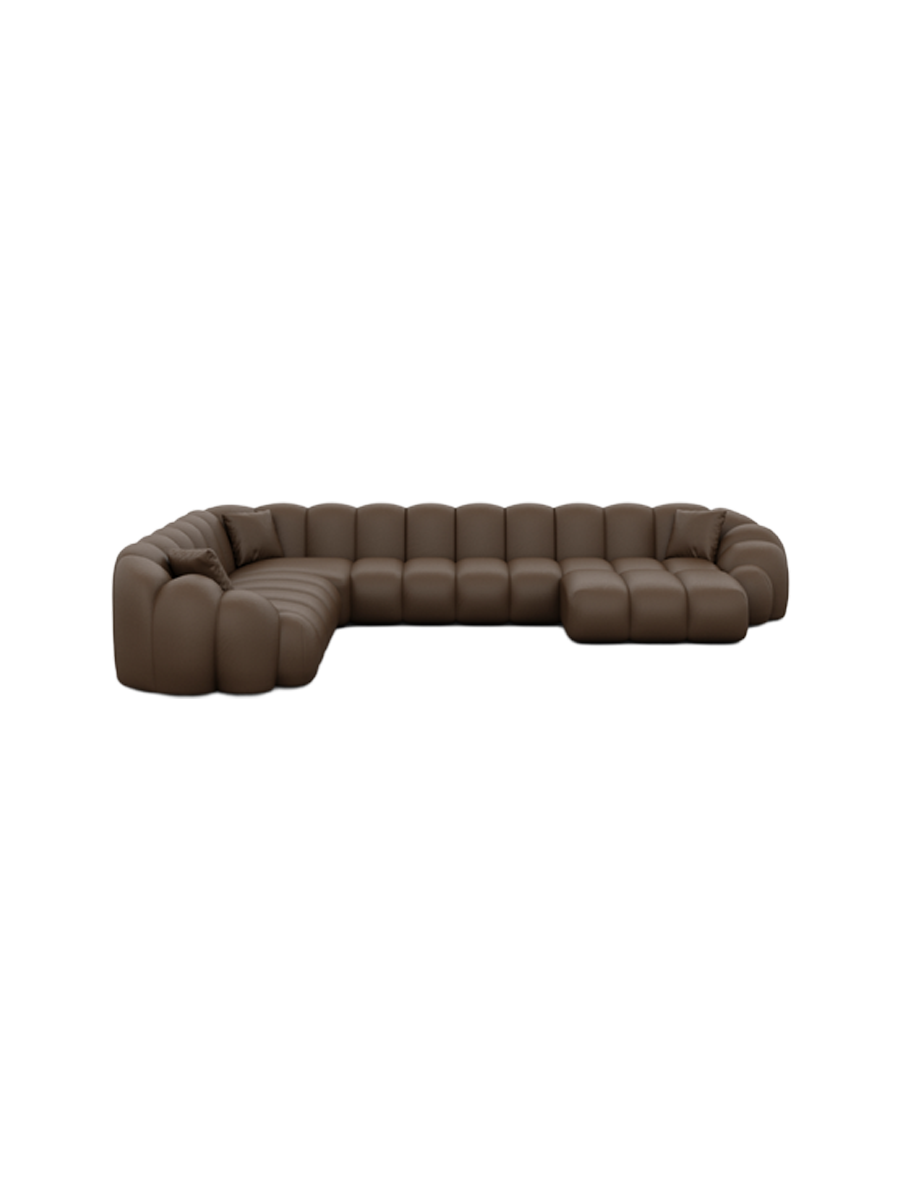 
7-Sitzer Design Echtleder Panorama-Sofa „Solea XXL“ - Echtleder Beige / Lange Seite links
