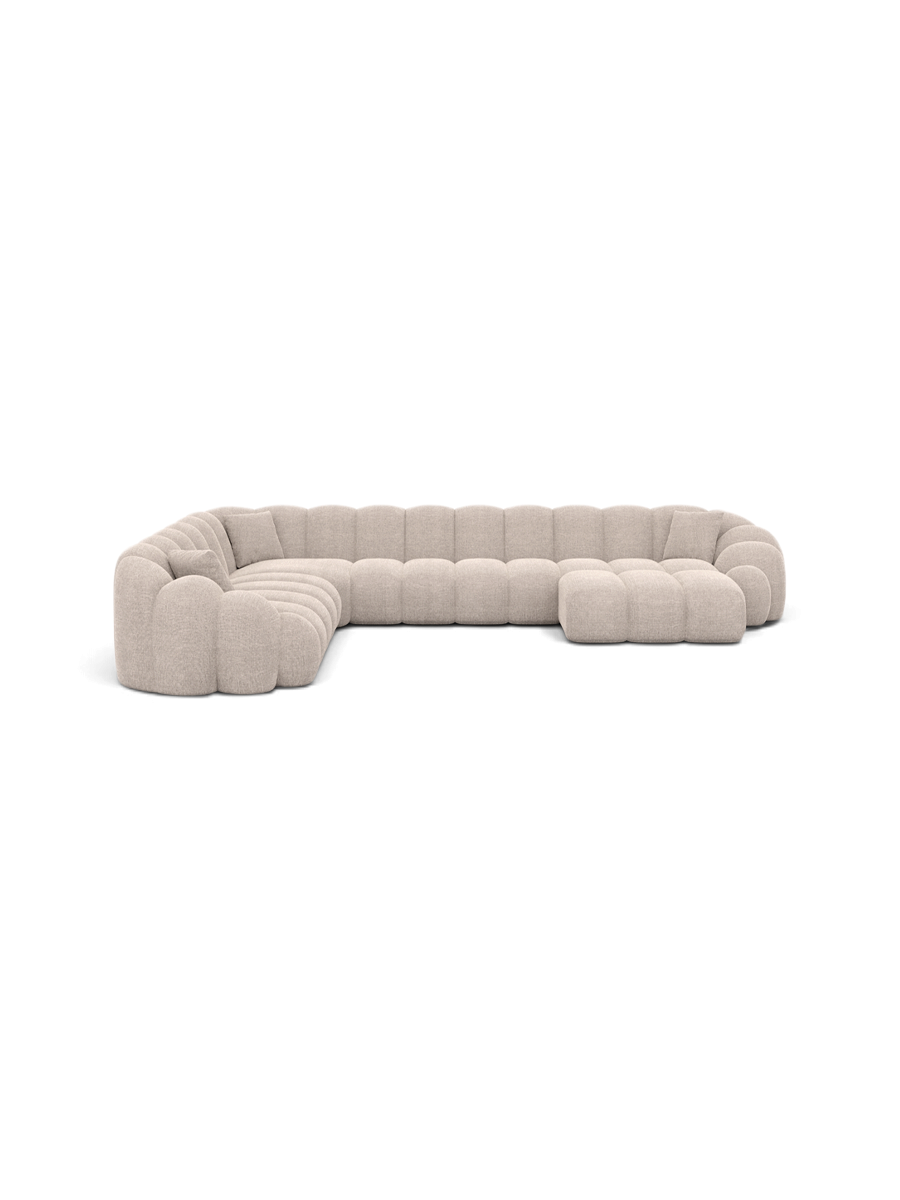 
7-seater designer panoramic sofa “Solea XXL” with textured fabric upholstery - Textured fabric Beige / Long side left