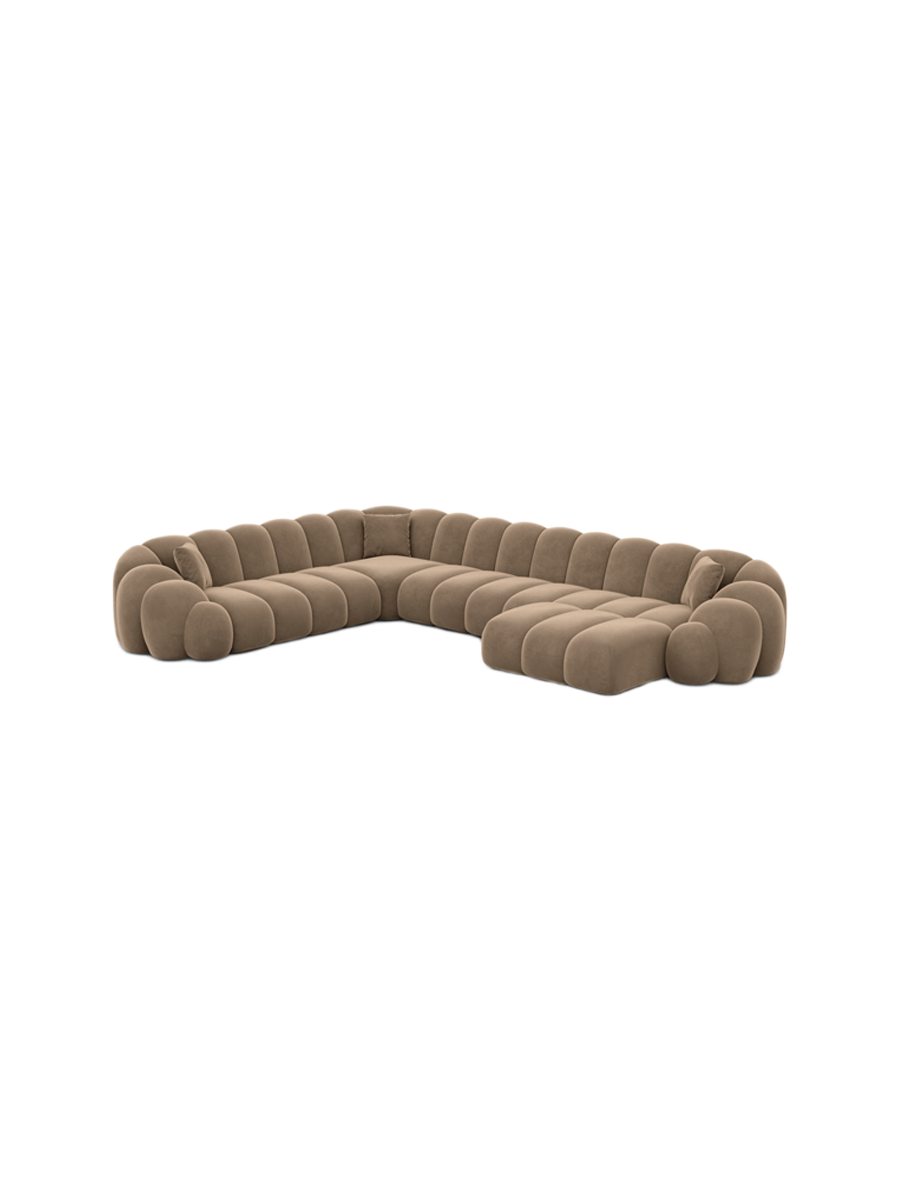 
7-Sitzer Design Panorama-Sofa „Solea XXL“ mit Samtbezug - Samtbezug Braun / Lange Seite links
