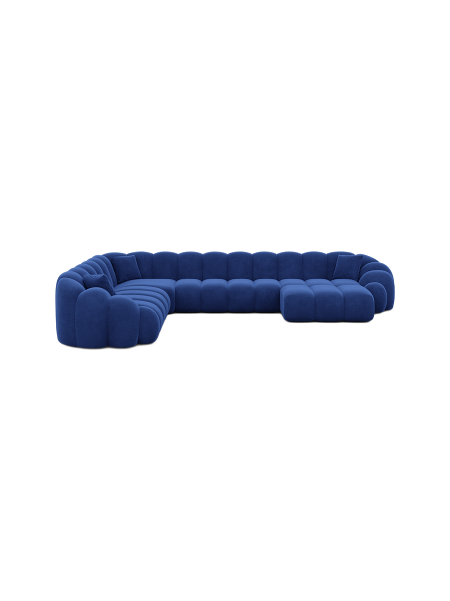 
7-Sitzer Design Panorama-Sofa „Solea XXL“ mit Samtbezug - Samtbezug Königsblau / Lange Seite links