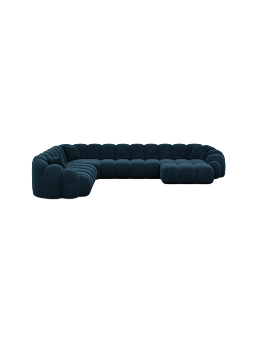 
7-Sitzer Design Panorama-Sofa „Solea XXL“ mit Samtbezug - Samtbezug Königsblau / Lange Seite links