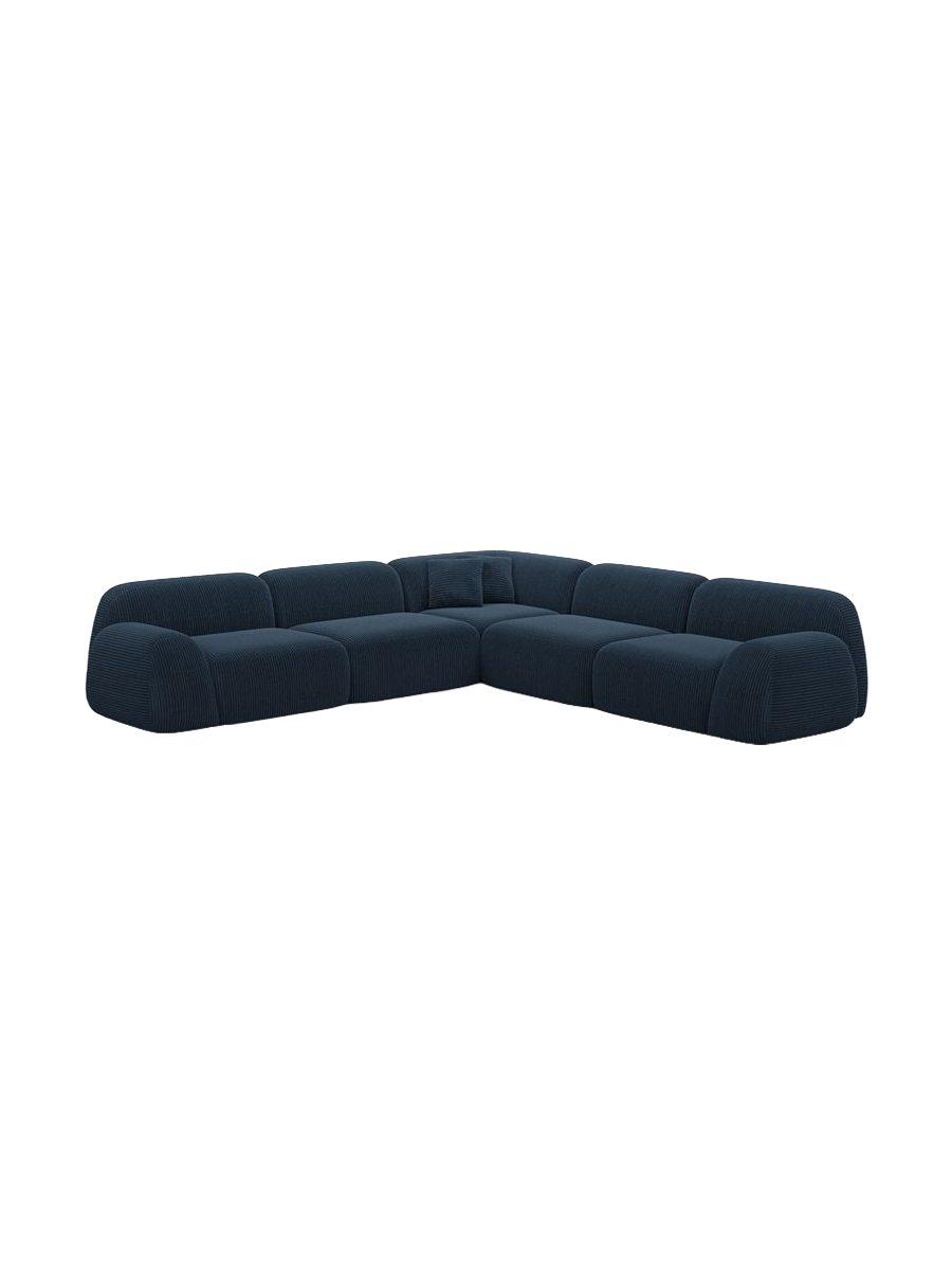 
5-seater designer corner sofa “Lumera”, corduroy - Dark blue corduroy