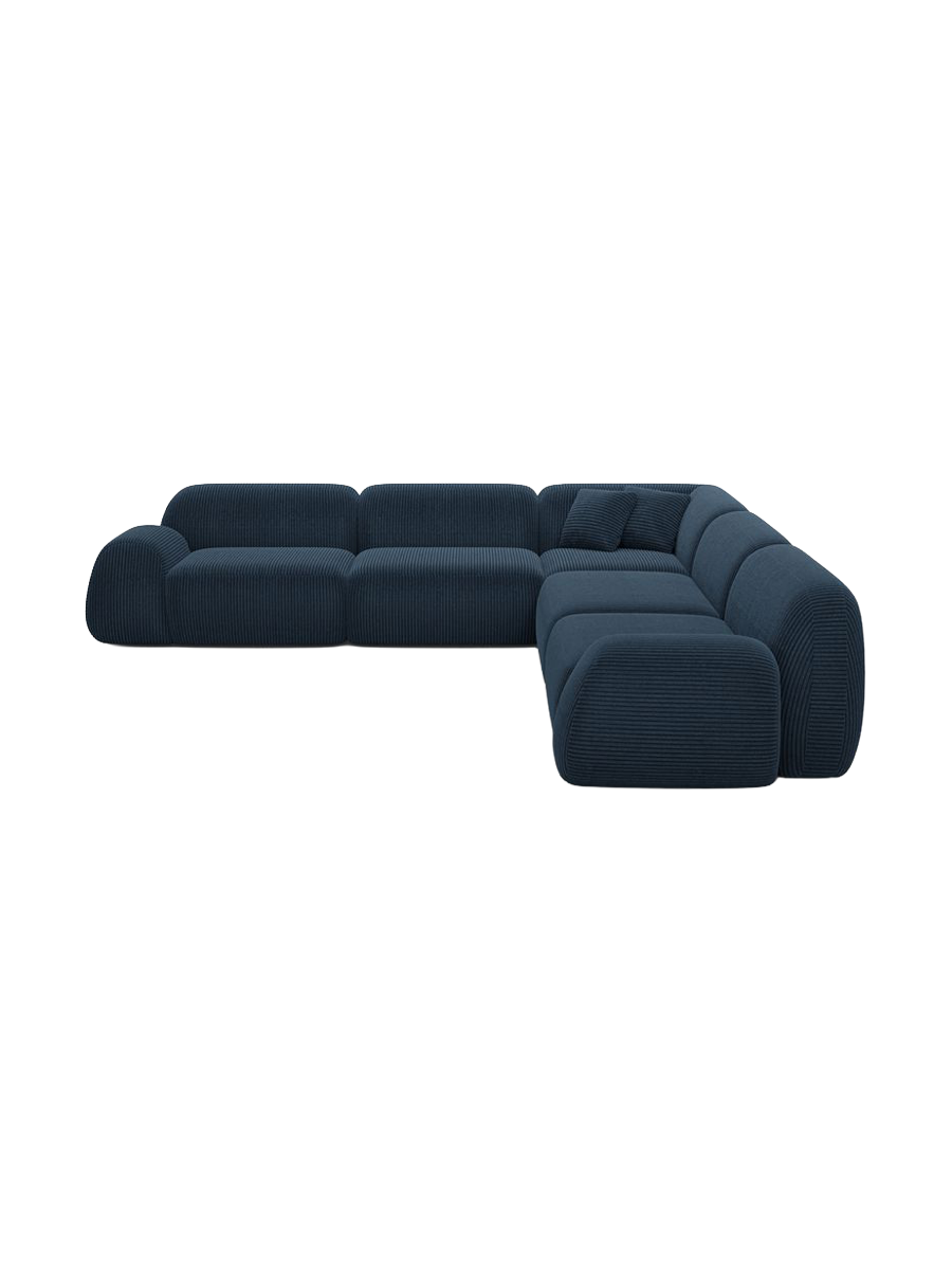 
5-seater designer corner sofa “Lumera”, corduroy - Dark blue corduroy