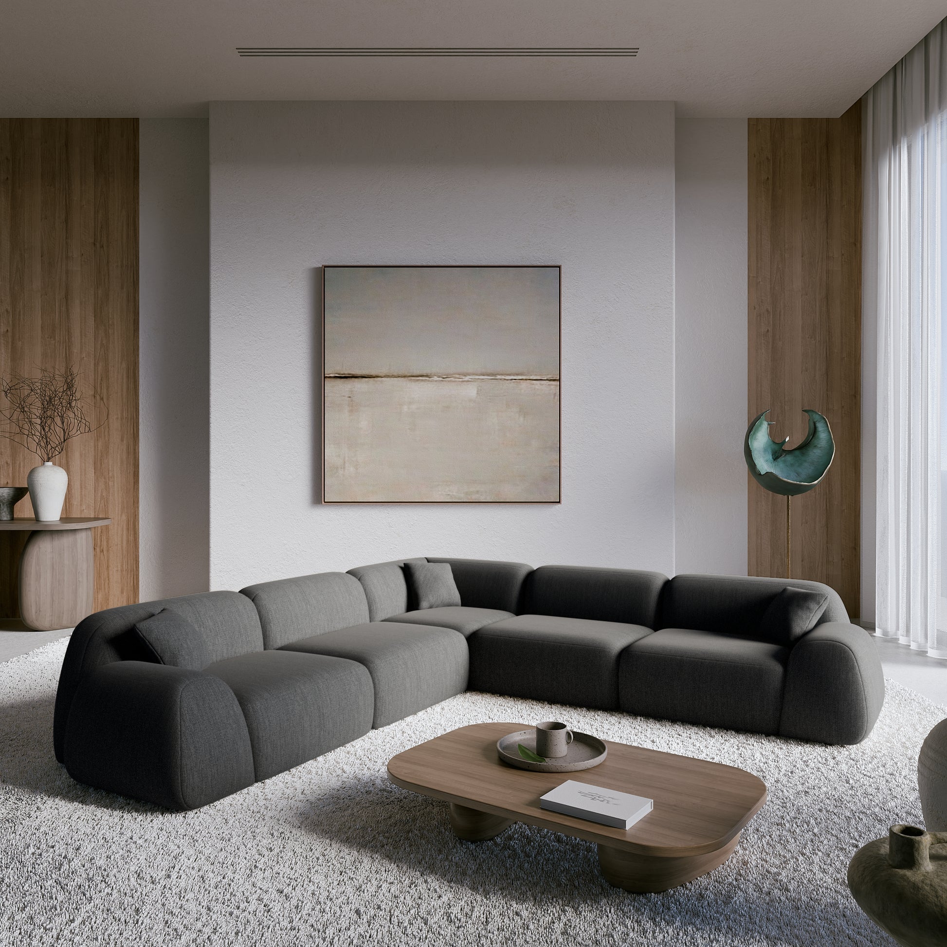 
5-Sitzer Design Ecksofa „Lumera“ mit Strukturstoff-Bezug - Strukturstoff Anthrazit