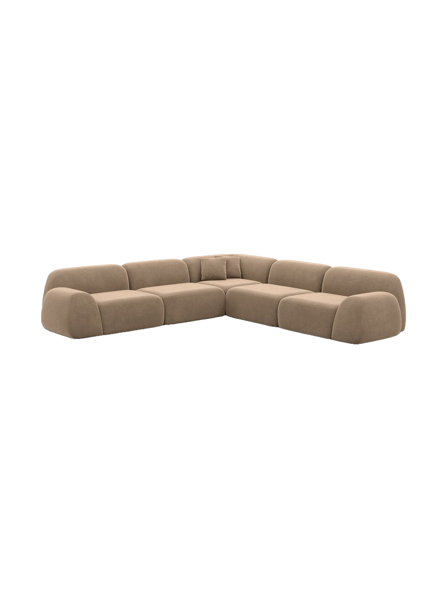 
Canapé d’angle design 5 places « Lumera » avec revêtement en velours - Revêtement en velours Beige