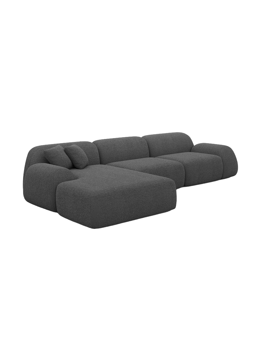 
4-seater designer corner sofa “Lumera” with bouclé upholstery - Bouclé Graphite / Left corner section
