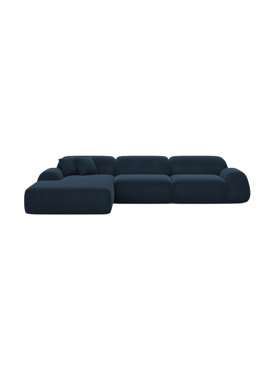 
4-seater designer corner sofa “Lumera”, corduroy - Dark blue corduroy / Left corner section