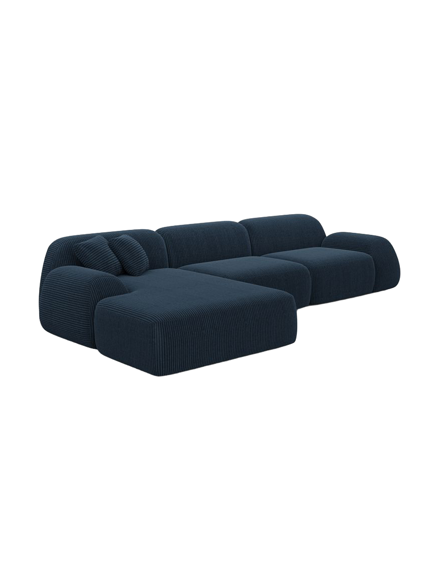 
4-seater designer corner sofa “Lumera”, corduroy - Dark blue corduroy / Left corner section
