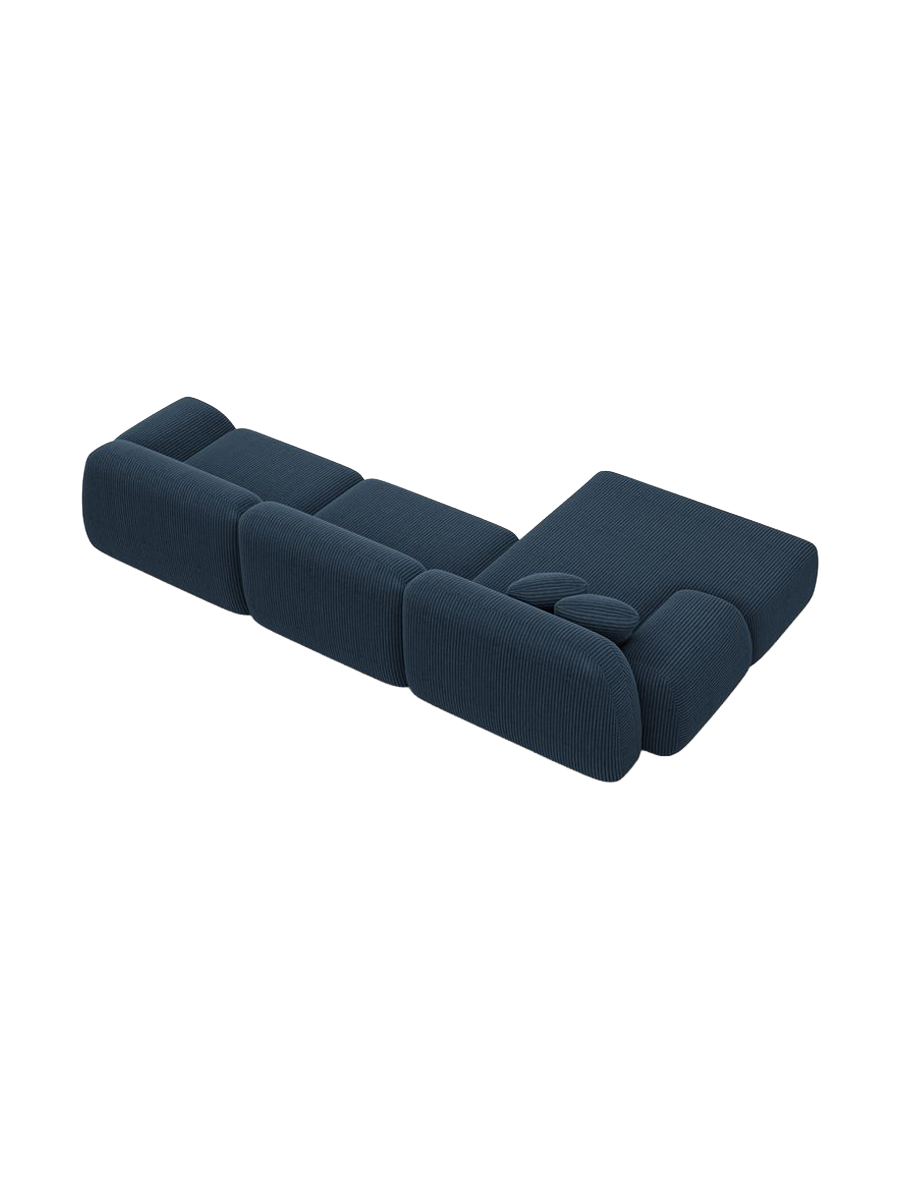 
4-seater designer corner sofa “Lumera”, corduroy - Dark blue corduroy / Left corner section