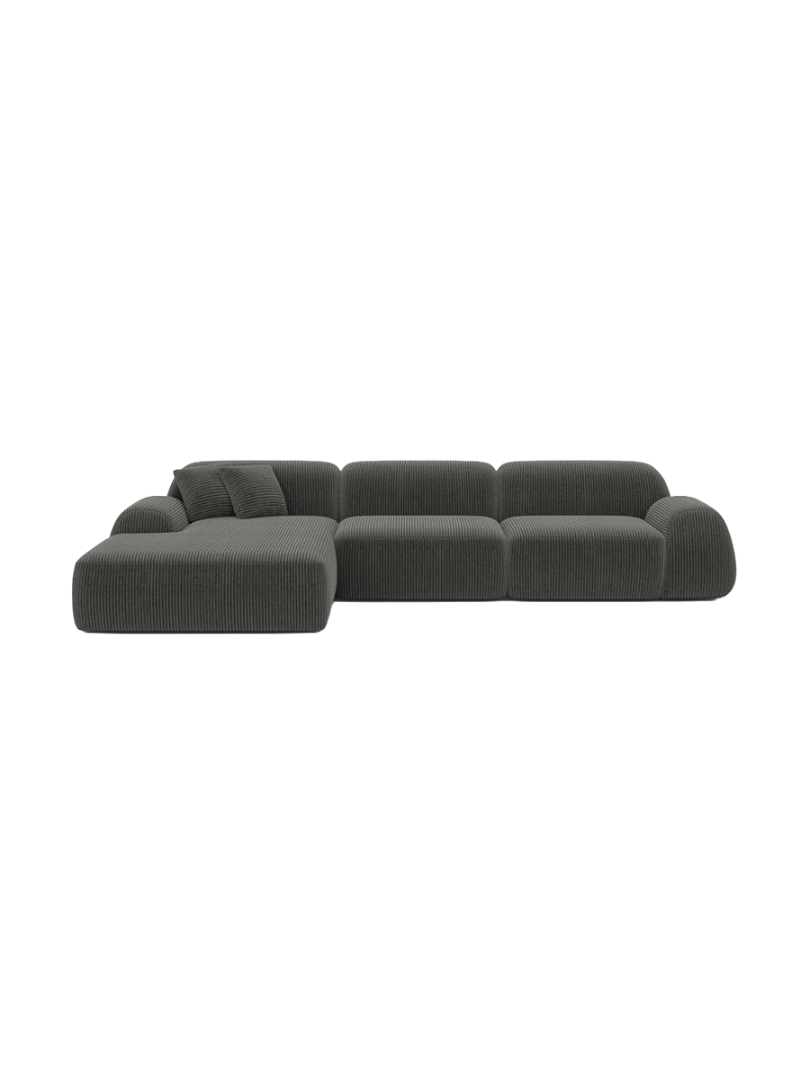 
4-seater designer corner sofa “Lumera”, corduroy - Dark blue corduroy / Left corner section