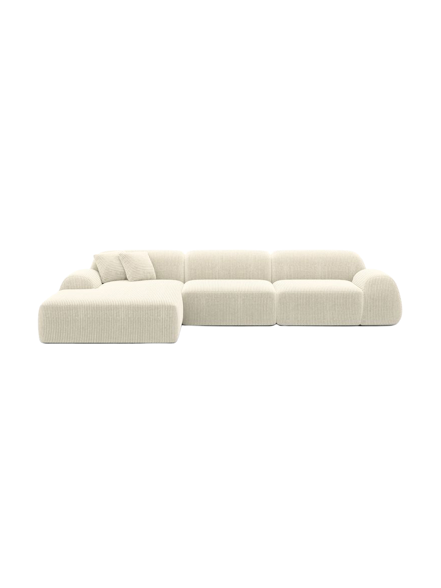 
4-seater designer corner sofa “Lumera”, corduroy - Dark blue corduroy / Left corner section