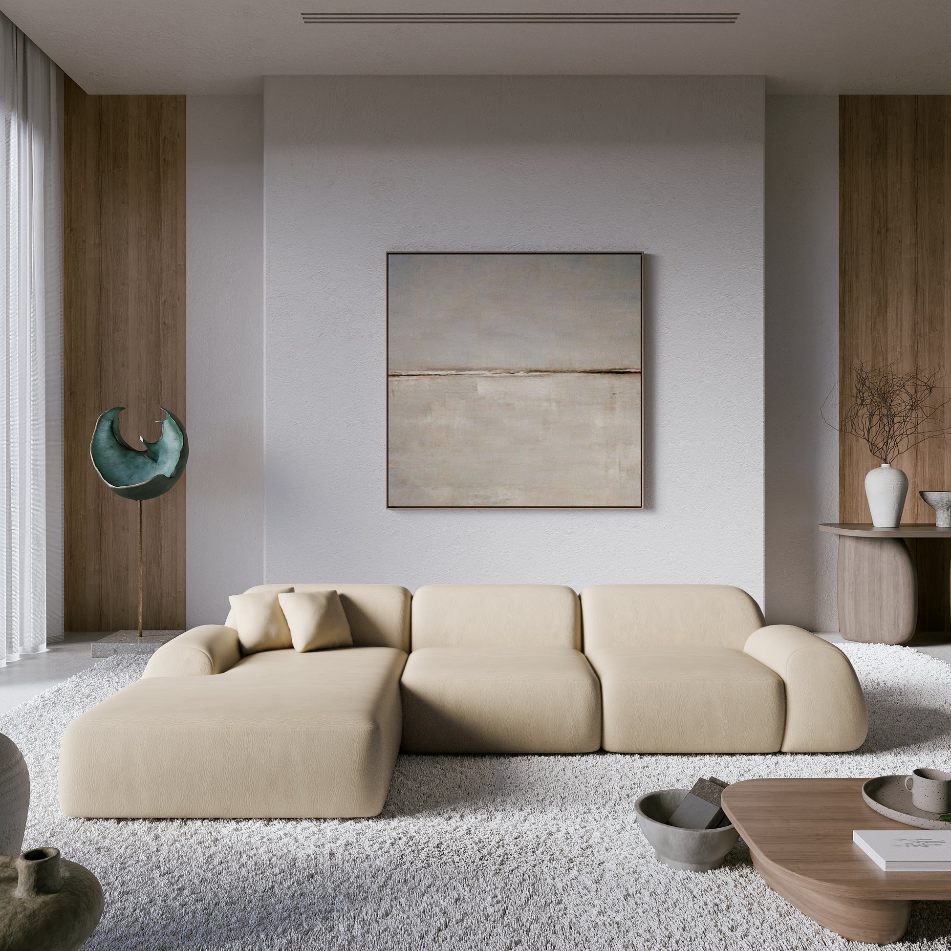 
4-Sitzer Design Echtleder Ecksofa „Lumera“ - Echtleder Beige / Eckteil links