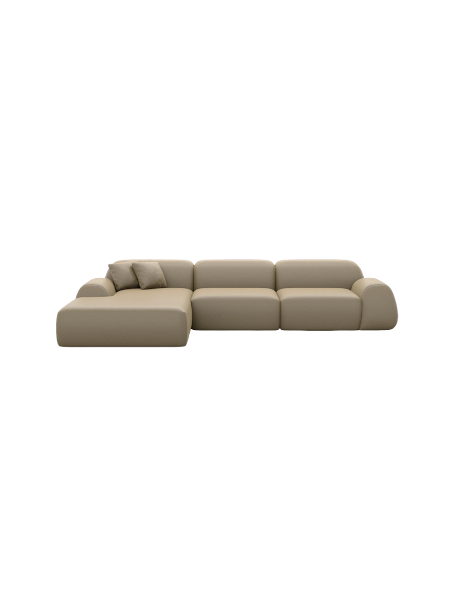 
4-Sitzer Design Echtleder Ecksofa „Lumera“ - Echtleder Beige / Eckteil links