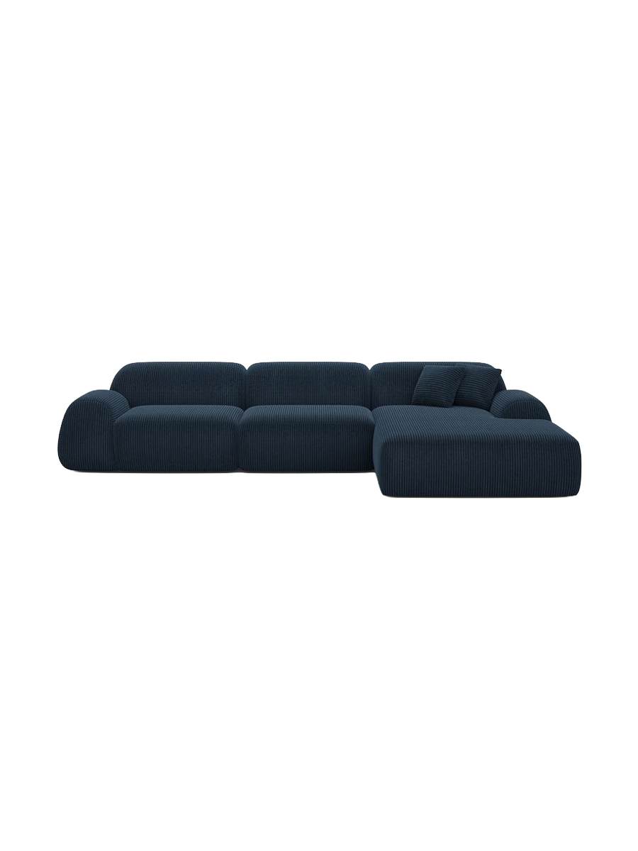 
4-seater designer corner sofa “Lumera”, corduroy - Dark blue corduroy / Left corner section