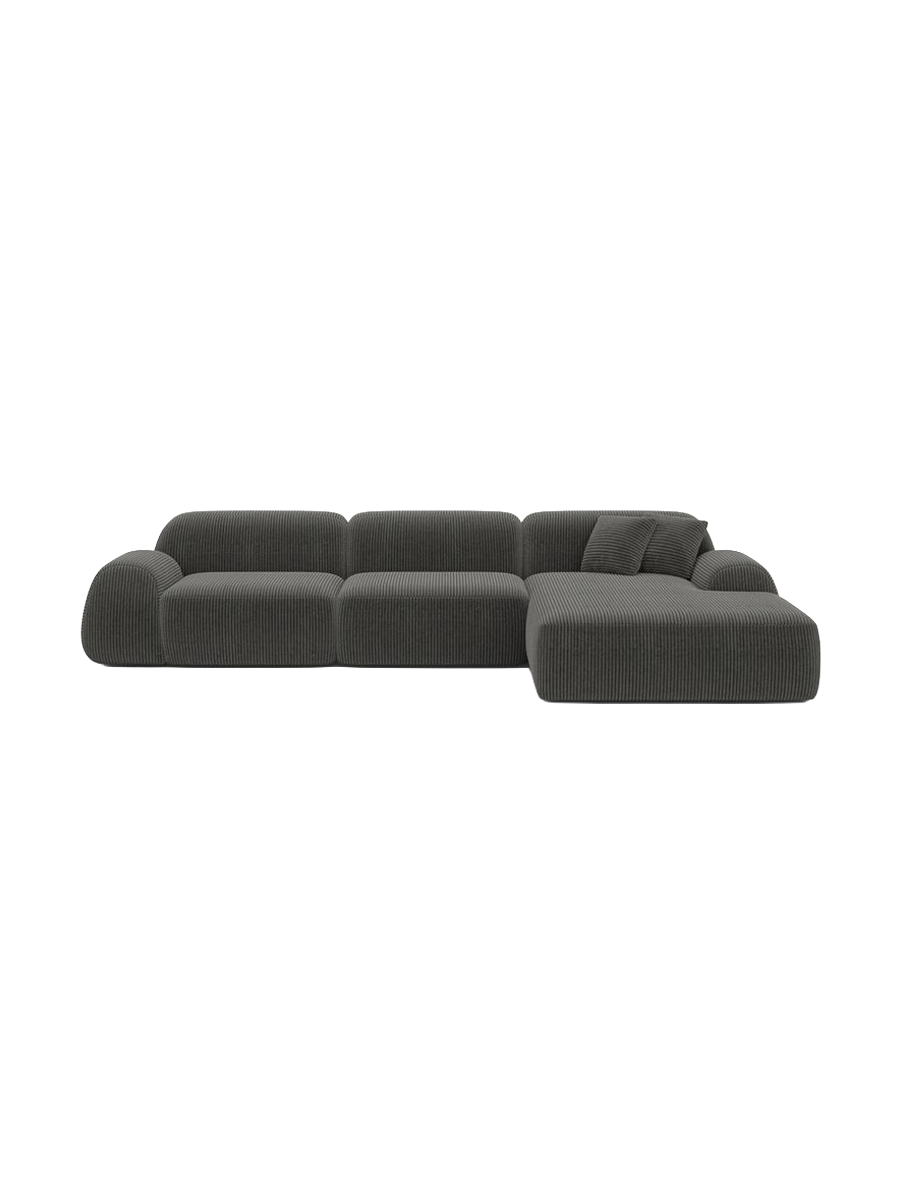 
4-seater designer corner sofa “Lumera”, corduroy - Dark blue corduroy / Left corner section