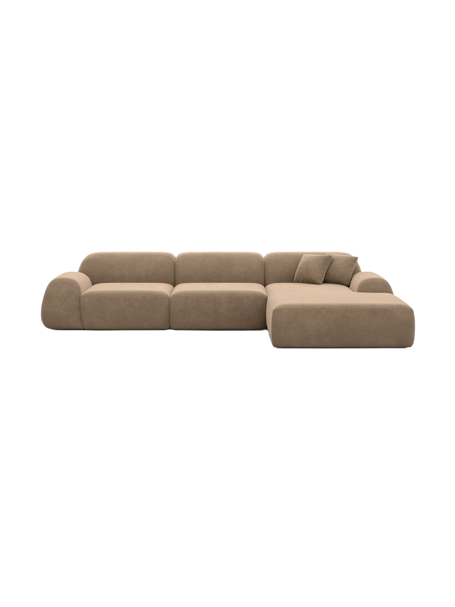 
Canapé d’angle design 4 places « Lumera » avec revêtement en velours - Revêtement en velours Beige / Élément d’angle gauche