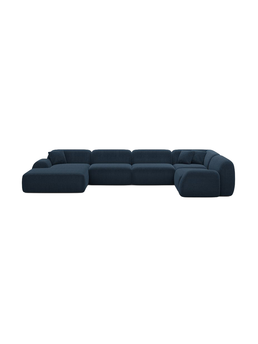 
6-Sitzer Design Panorama-Sofa „Lumera XL“, Cordsamt - Cordsamt Dunkelblau / Lange Seite links