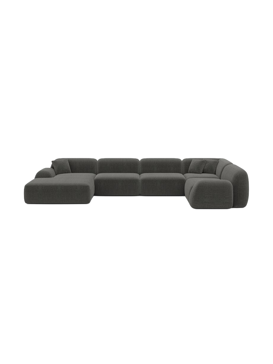 
6-Sitzer Design Panorama-Sofa „Lumera XL“, Cordsamt - Cordsamt Dunkelblau / Lange Seite links