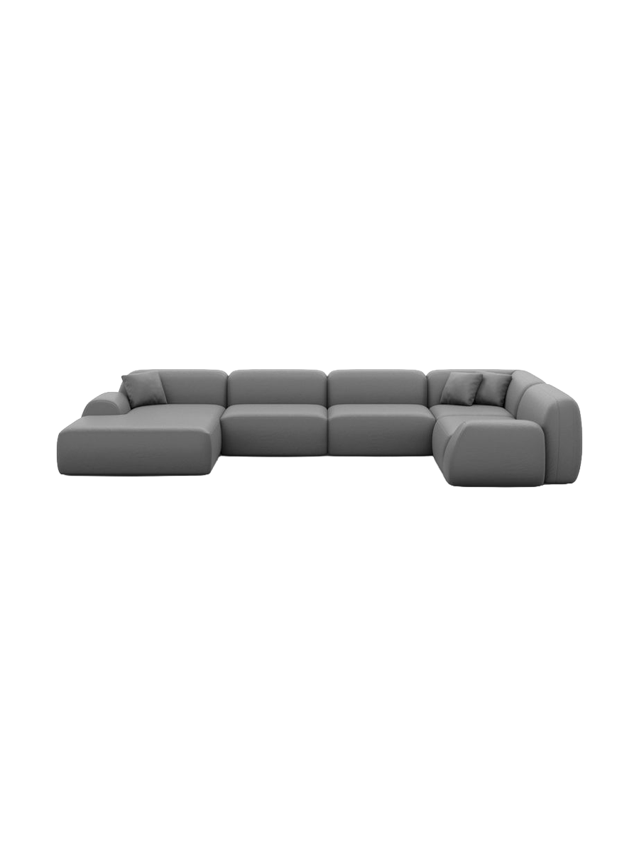 
6-Sitzer Design Echtleder Panorama-Sofa „Lumera XL“ - Echtleder Beige / Lange Seite links