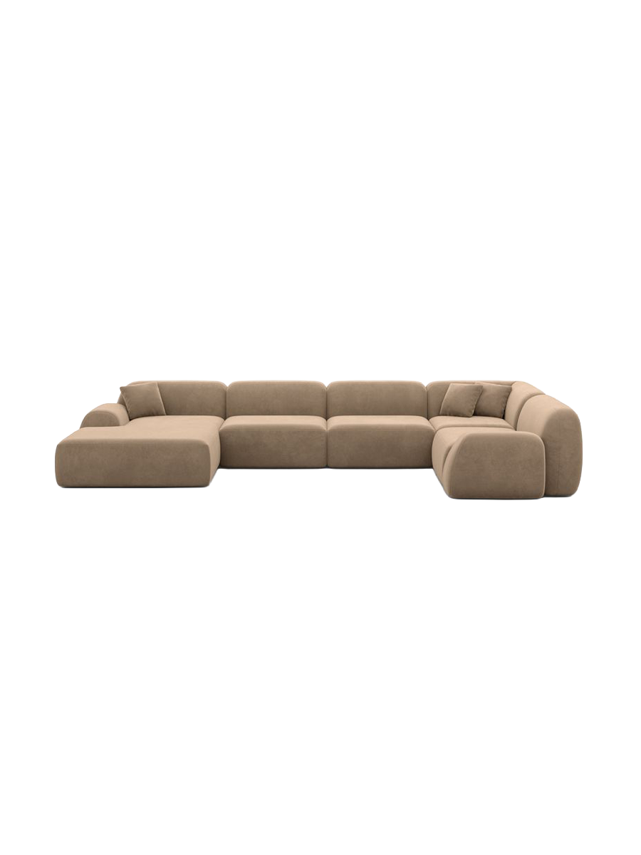 
6-Sitzer Design Panorama-Sofa „Lumera XL“ mit Samtbezug - Samtbezug Beige / lange Seite links