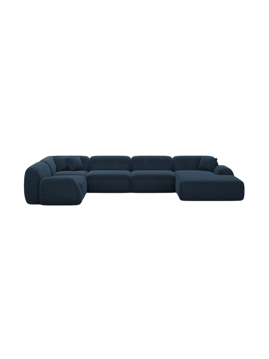 
6-Sitzer Design Panorama-Sofa „Lumera XL“, Cordsamt - Cordsamt Dunkelblau / Lange Seite links