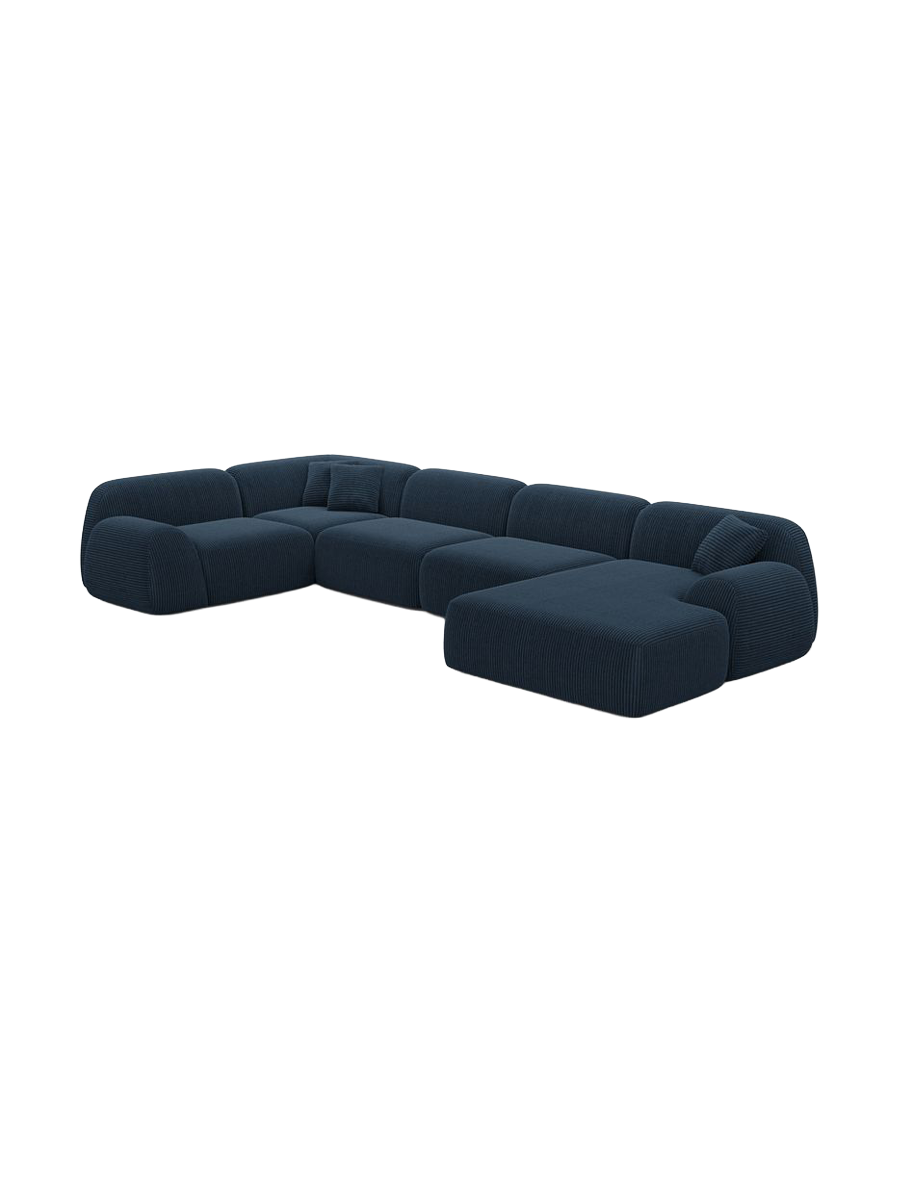 
6-Sitzer Design Panorama-Sofa „Lumera XL“, Cordsamt - Cordsamt Dunkelblau / Lange Seite links