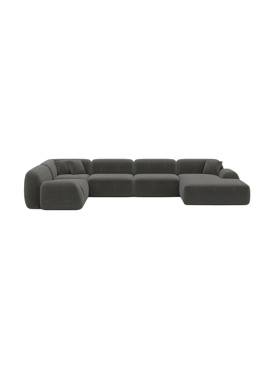 
6-Sitzer Design Panorama-Sofa „Lumera XL“, Cordsamt - Cordsamt Dunkelblau / Lange Seite links