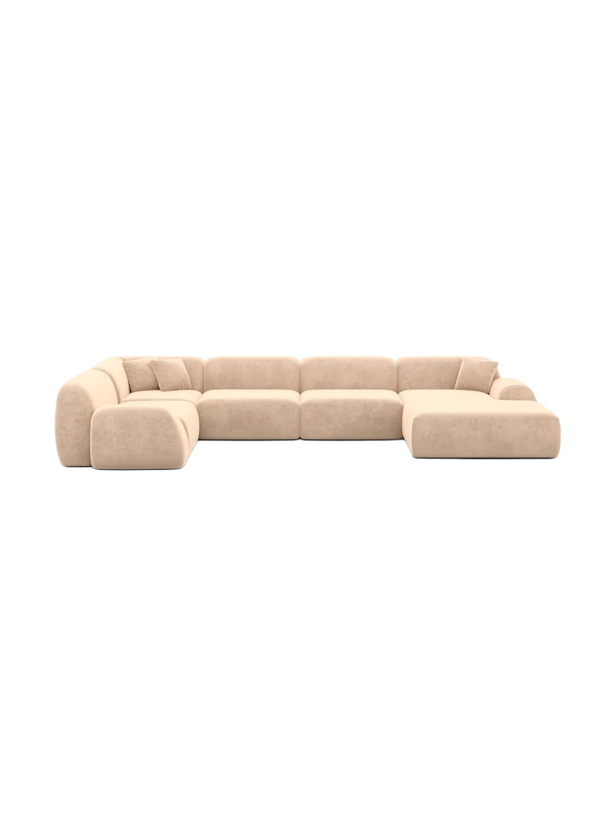 
6-Sitzer Design Panorama-Sofa „Lumera XL“ mit Samtbezug - Samtbezug Beige / lange Seite links