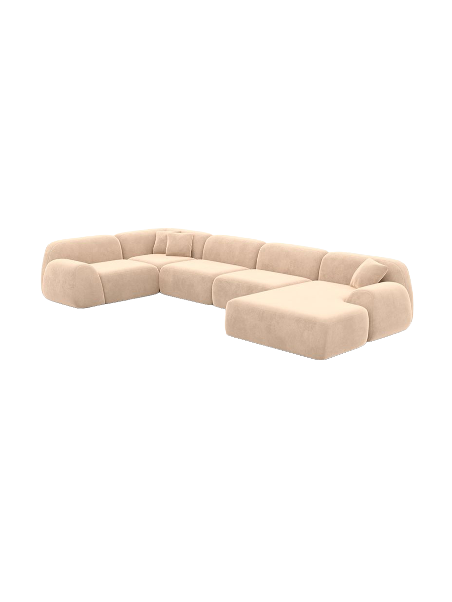 
6-Sitzer Design Panorama-Sofa „Lumera XL“ mit Samtbezug - Samtbezug Beige / lange Seite links