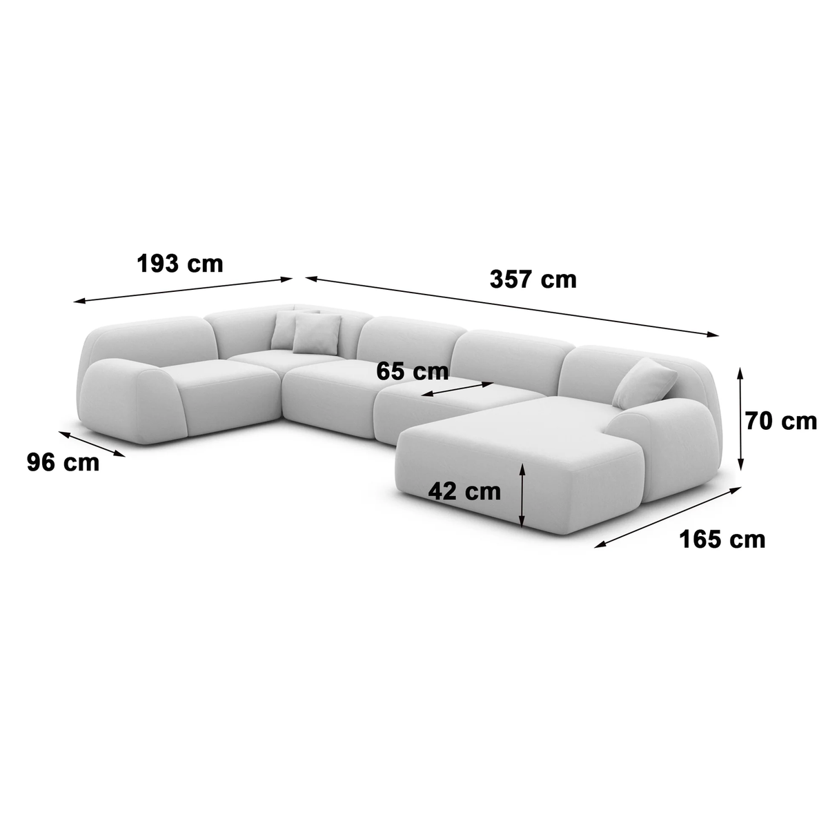 
6-Sitzer Design Panorama-Sofa „Lumera XL“ mit Samtbezug - Samtbezug Beige / lange Seite links