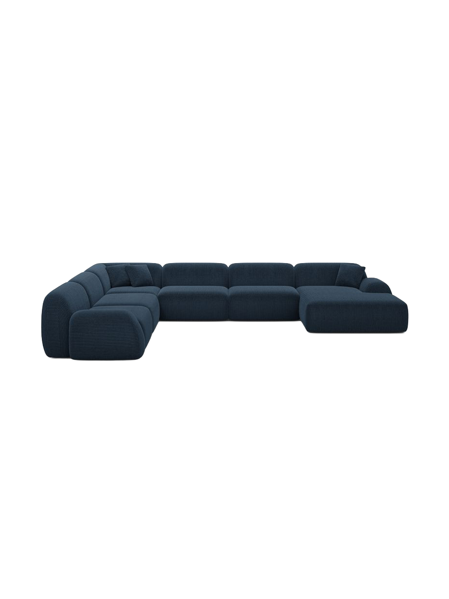
Divano panoramico di design a 7 posti «Lumera XXL», velluto a coste - Cordsamt Blu scuro / Lato lungo a sinistra