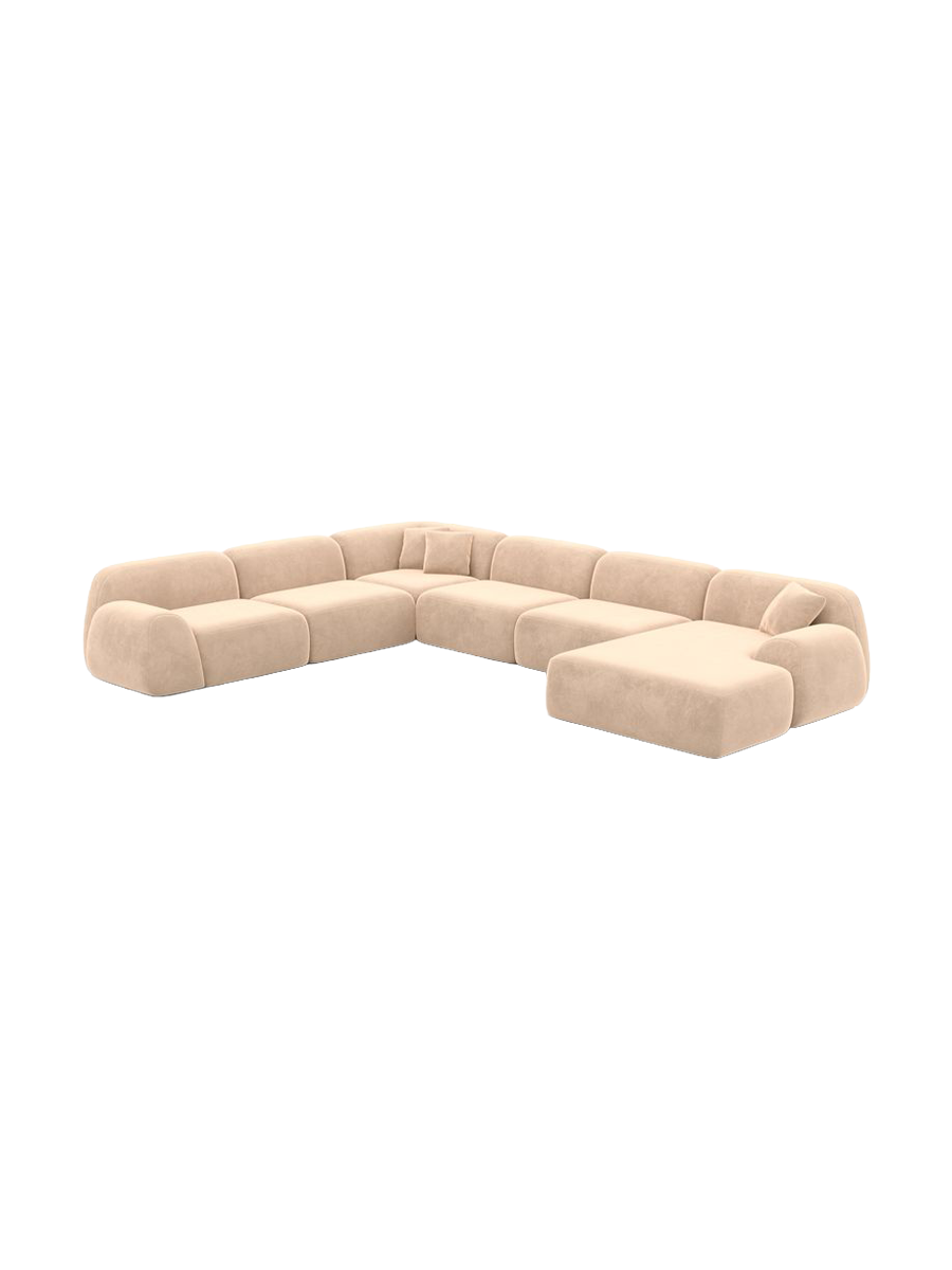 
7-Sitzer Design Panorama-Sofa „Lumera XXL“ mit Samtbezug - Samtbezug Beige / lange Seite links
