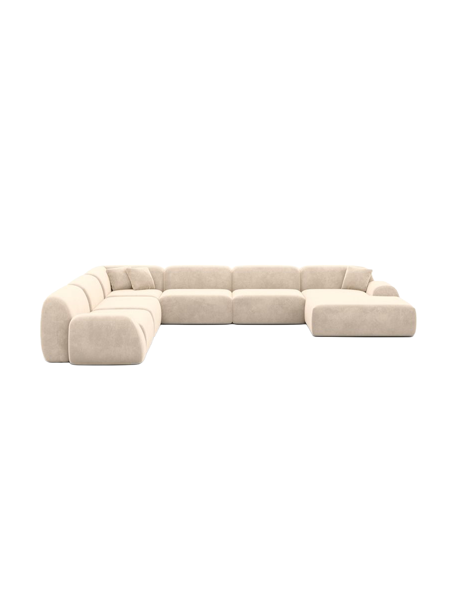 
7-Sitzer Design Panorama-Sofa „Lumera XXL“ mit Samtbezug - Samtbezug Beige / lange Seite links