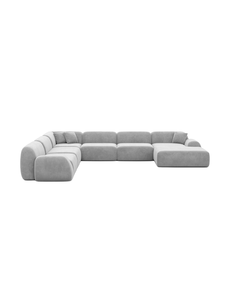 
7-Sitzer Design Panorama-Sofa „Lumera XXL“ mit Samtbezug - Samtbezug Beige / lange Seite links