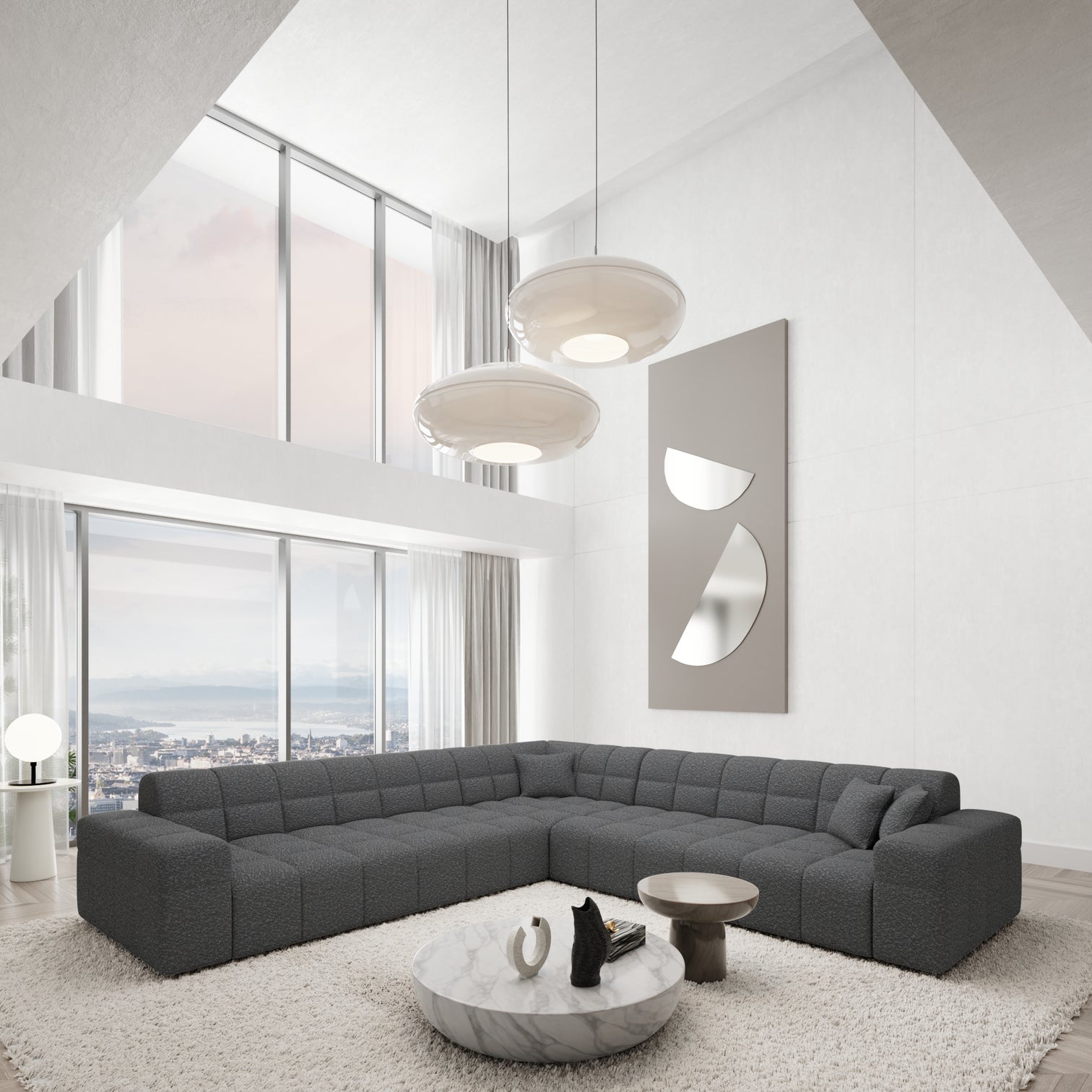 
5-Sitzer Design Ecksofa „Bloom“ mit Bouclé-Bezug - Bouclé Graphit