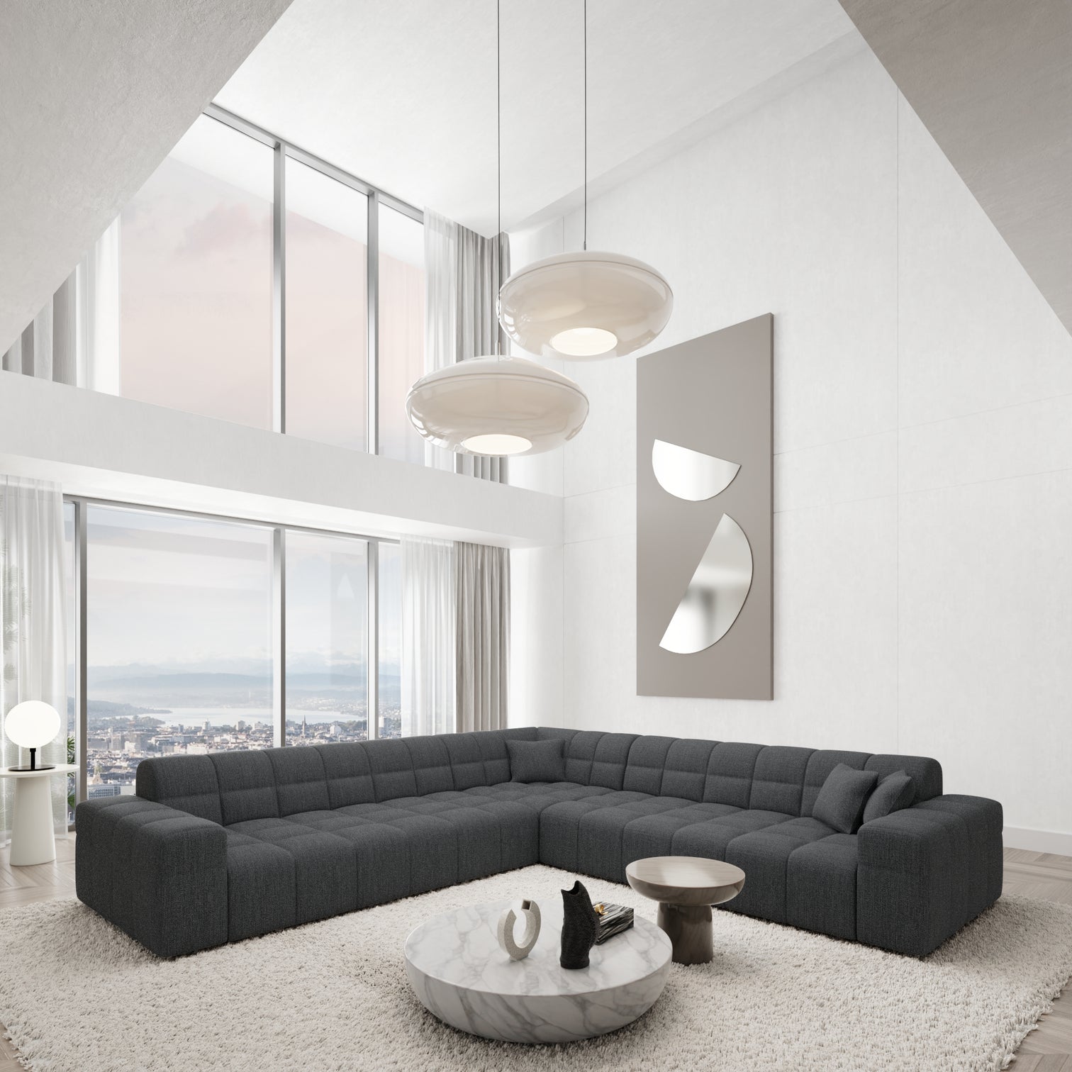 
5-Sitzer Design Ecksofa „Bloom“ mit Strukturstoff-Bezug - Strukturstoff Anthrazit