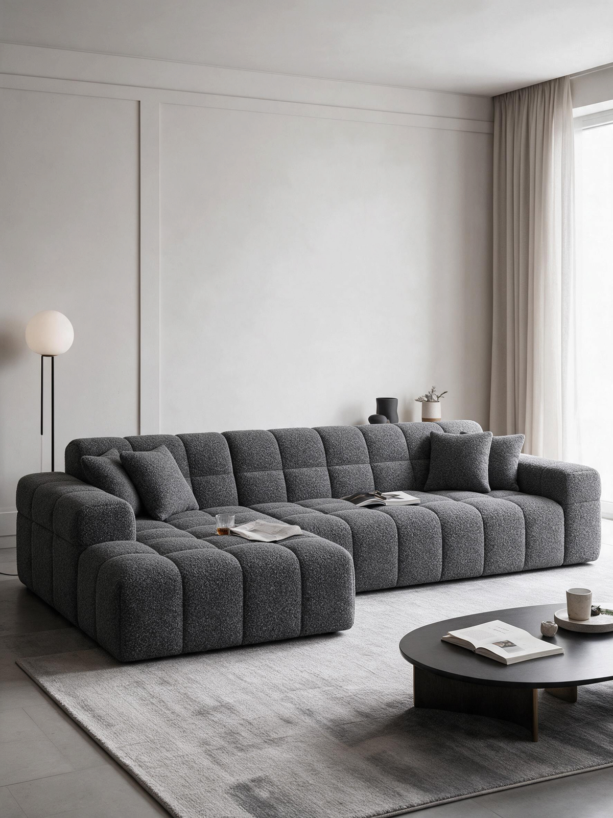 
4-Sitzer Design Ecksofa „Bloom“ mit Bouclé-Bezug - Bouclé Graphit / Eckteil links
