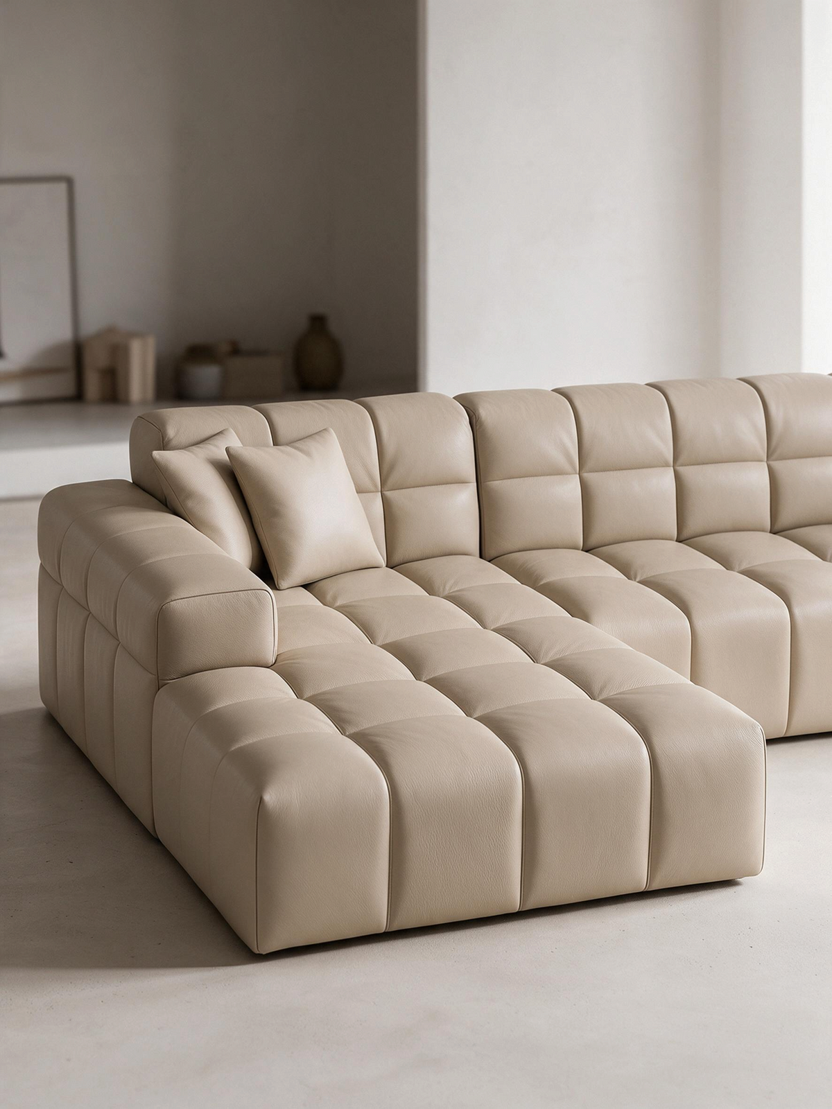 
4-Sitzer Design Echtleder Ecksofa „Bloom“ - Echtleder Beige / Eckteil links
