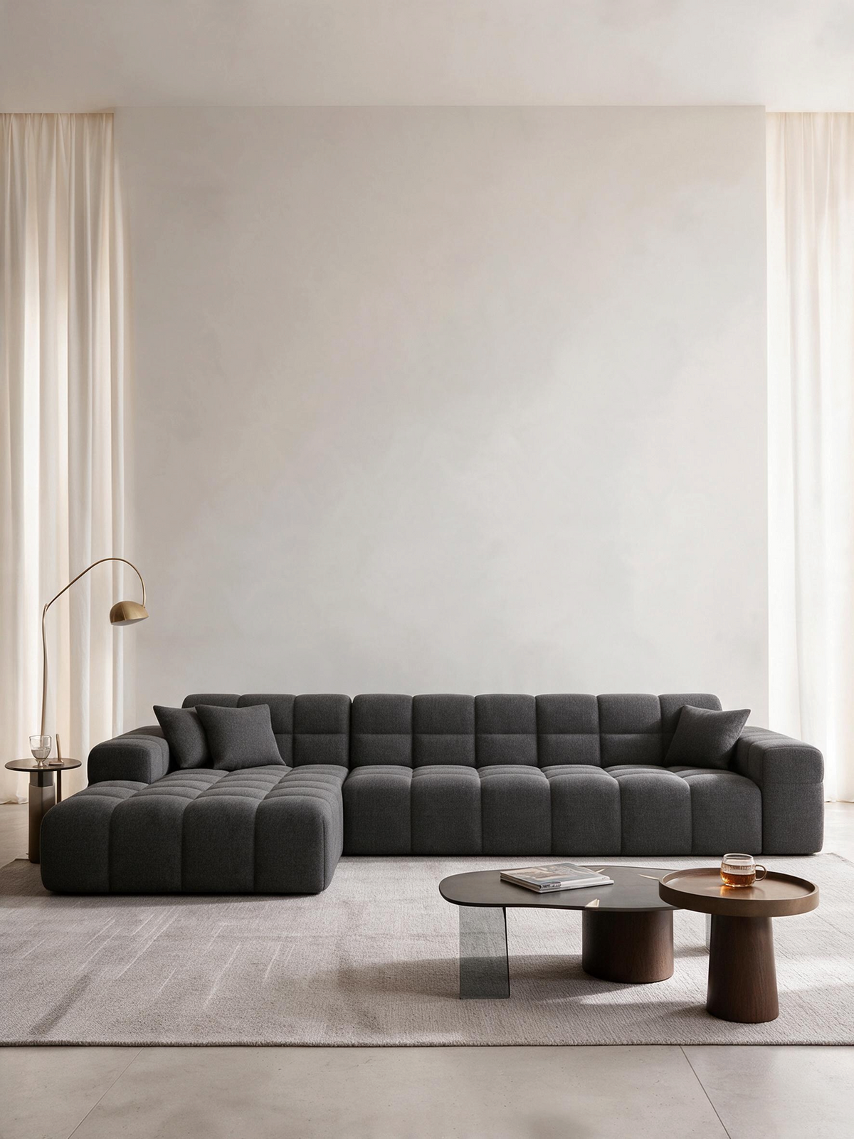 
4-Sitzer Design Ecksofa „Bloom“ mit Strukturstoff-Bezug - Strukturstoff Anthrazit / Eckteil links