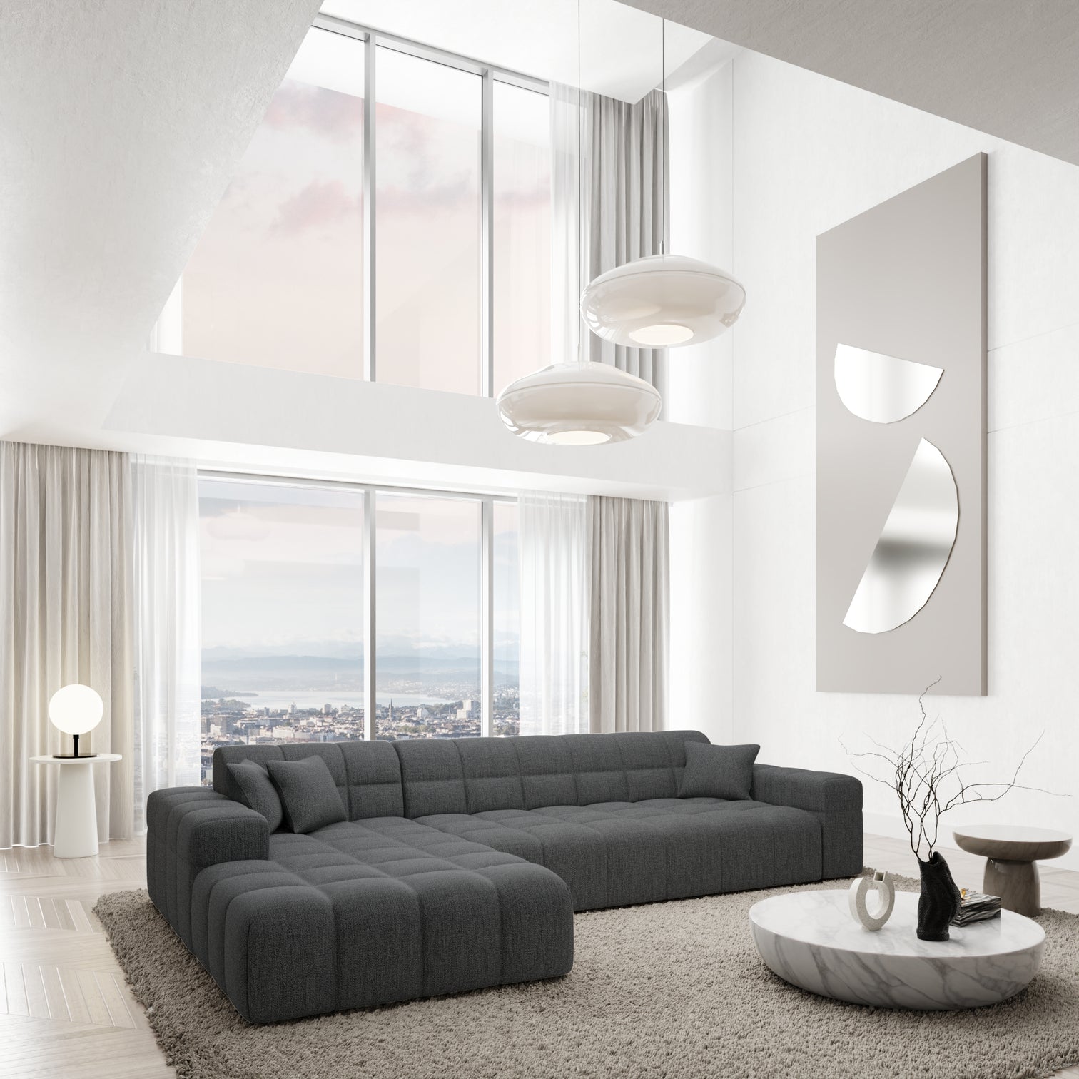 
4-Sitzer Design Ecksofa „Bloom“ mit Strukturstoff-Bezug - Strukturstoff Anthrazit / Eckteil links