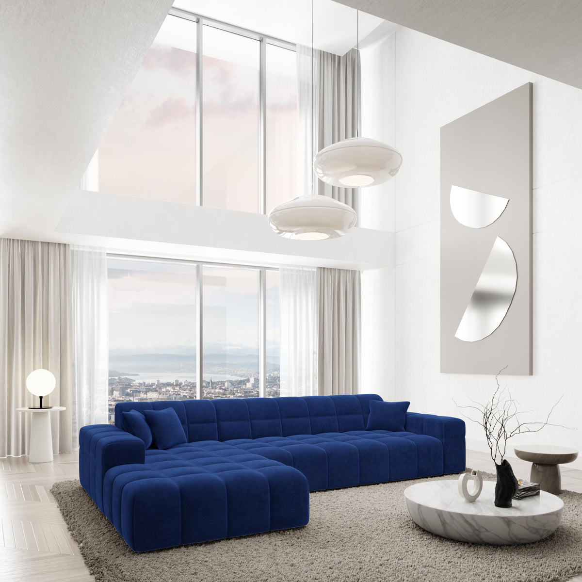 
4-Sitzer Design Ecksofa „Bloom“ mit Samtbezug - Samtbezug Königsblau / Eckteil links