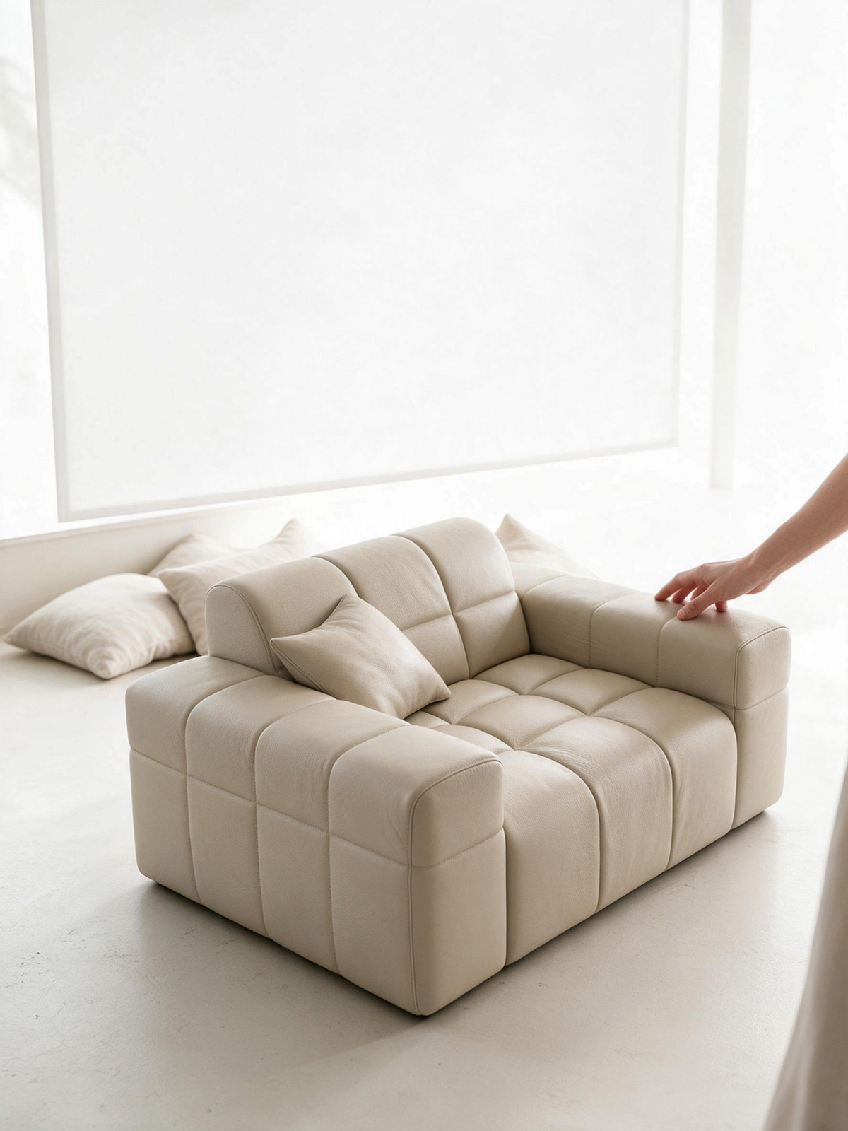 
Poltrona lounge di design in vera pelle „Bloom“ - Vera pelle Beige