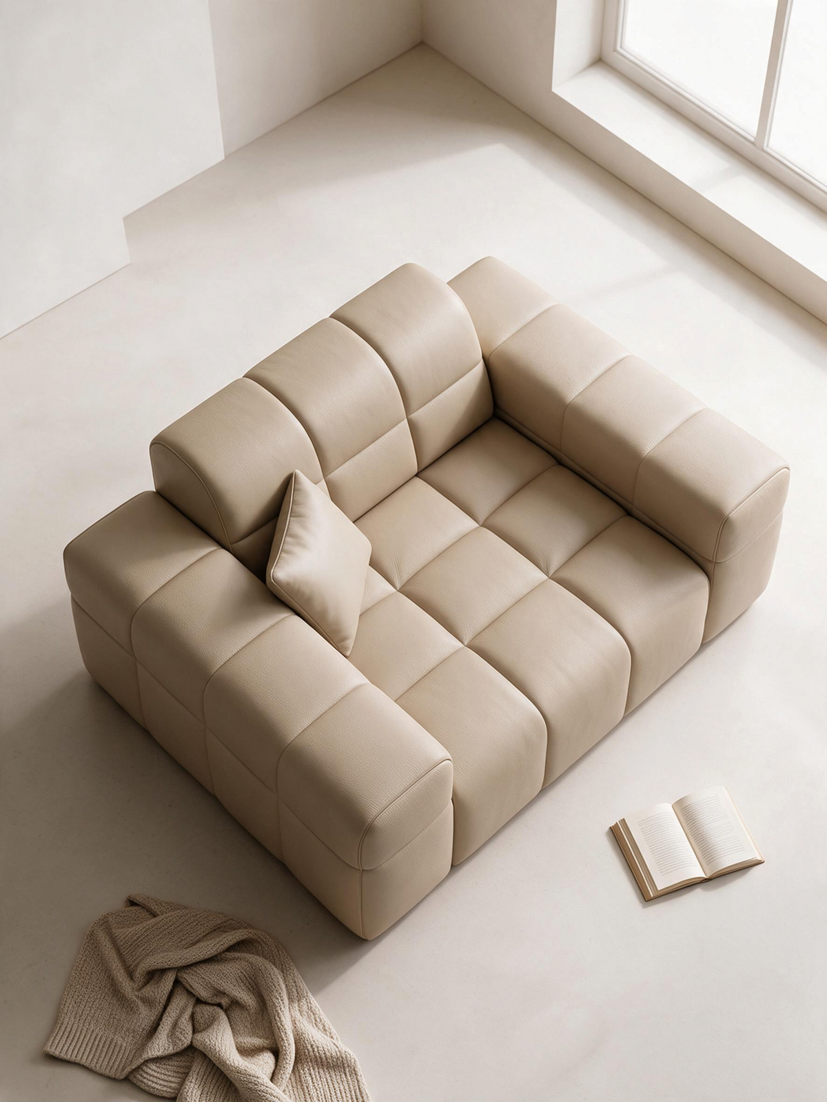 
Poltrona lounge di design in vera pelle „Bloom“ - Vera pelle Beige