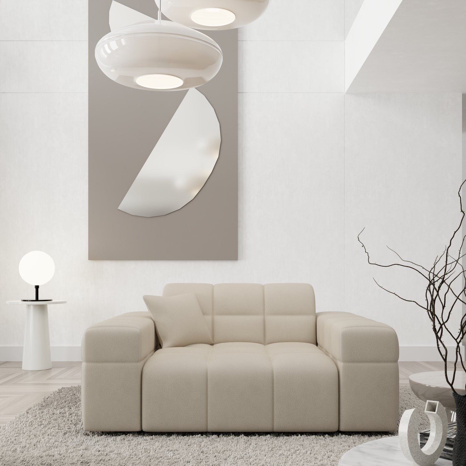 
Design Echtleder Loungesessel „Bloom“ - Echtleder Beige