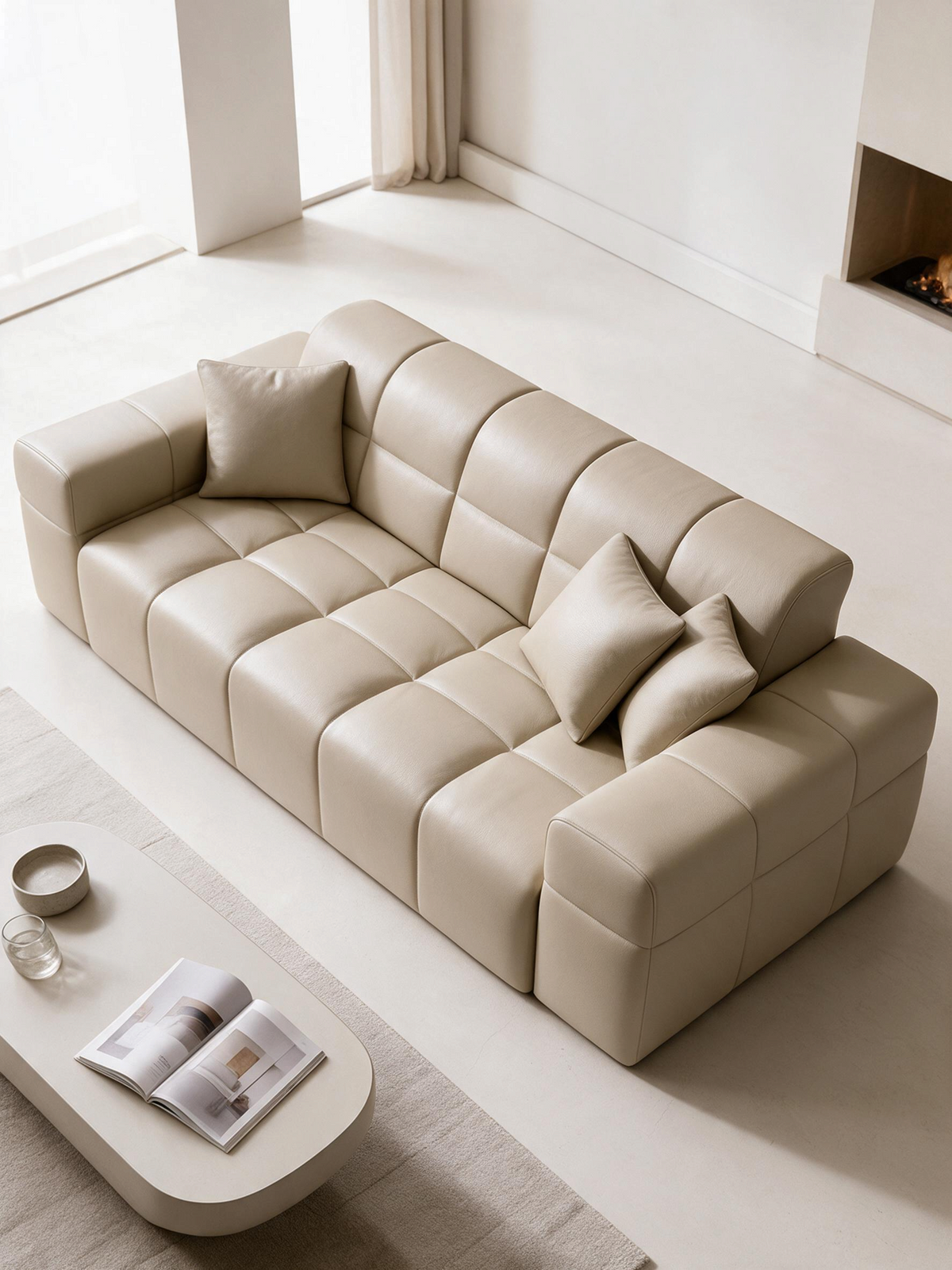 
Divano di design a 2 posti in vera pelle „Bloom“ - Vera pelle Beige