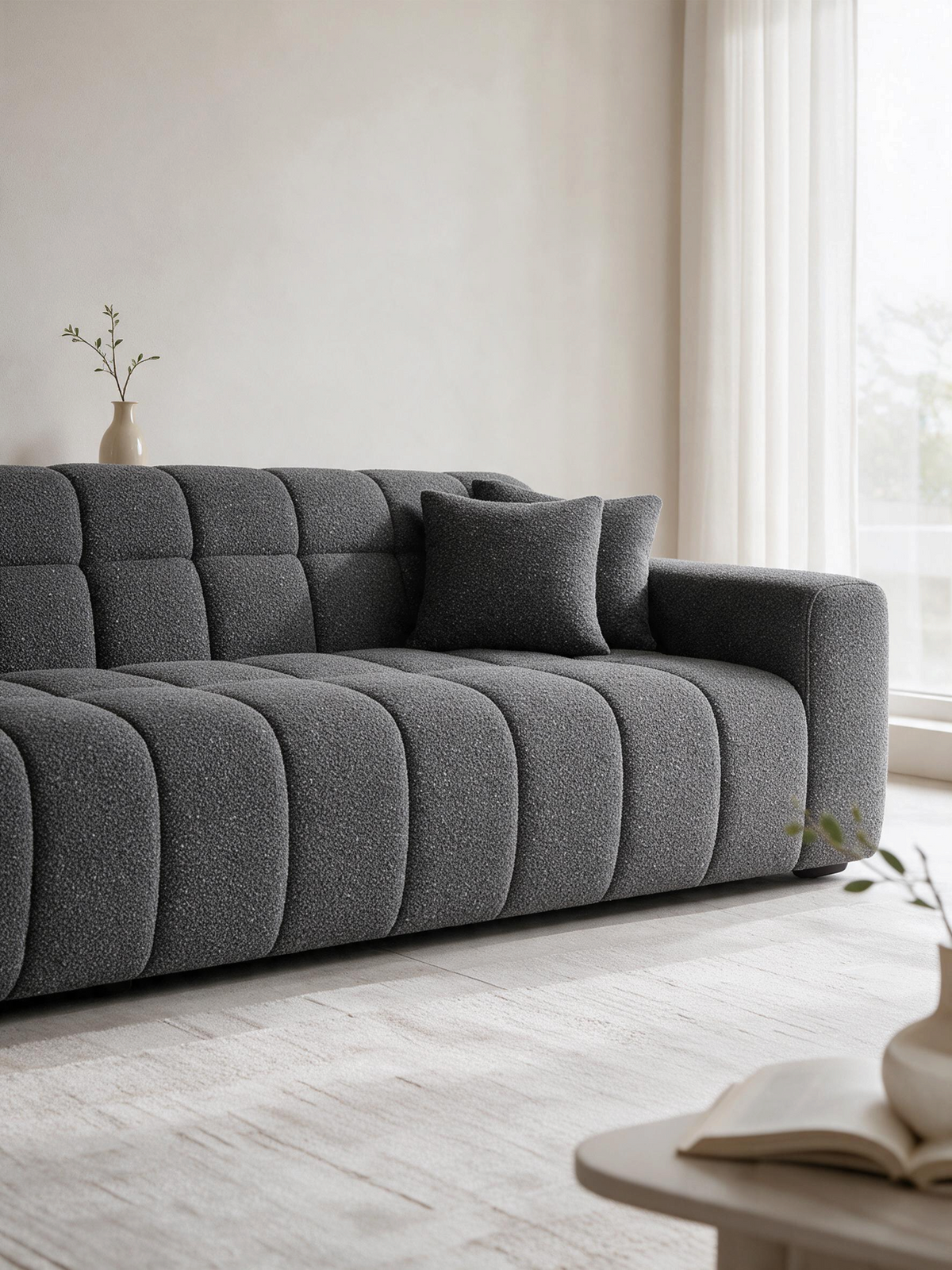 
3-Sitzer Design Sofa „Bloom“ mit Bouclé-Bezug - Bouclé Graphit