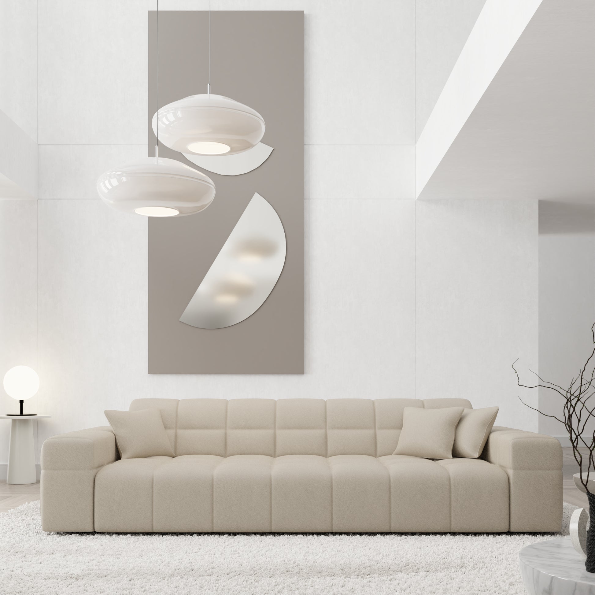 
3-seat designer genuine leather sofa “Bloom” - Genuine leather Beige