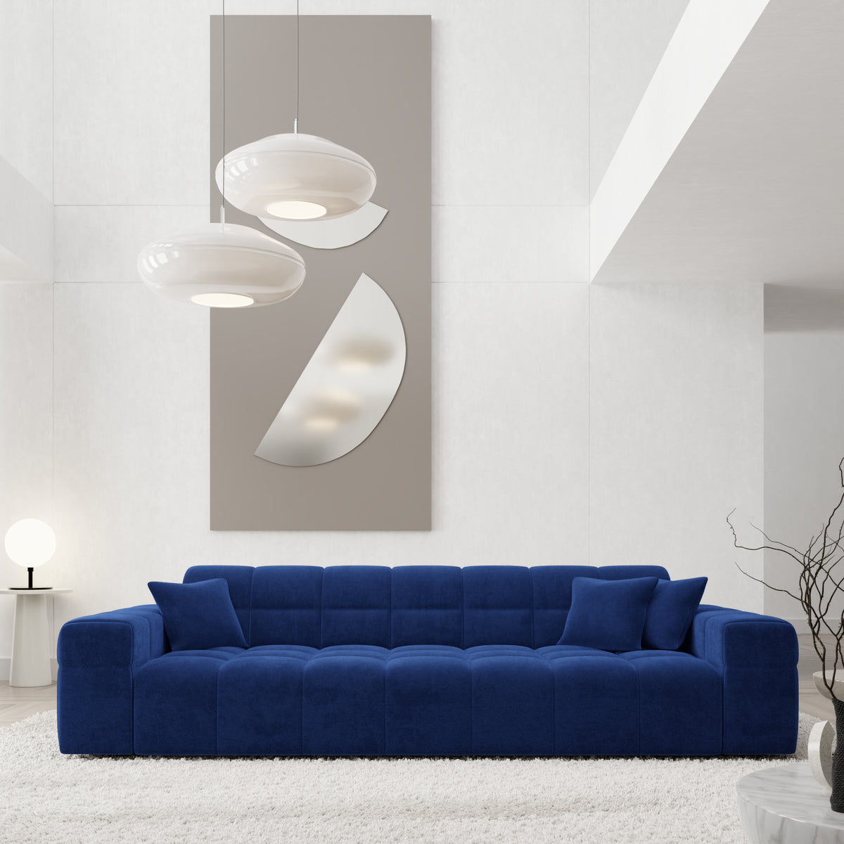 
3-Sitzer Design Sofa „Bloom“ mit Samtbezug - Samtbezug Königsblau
