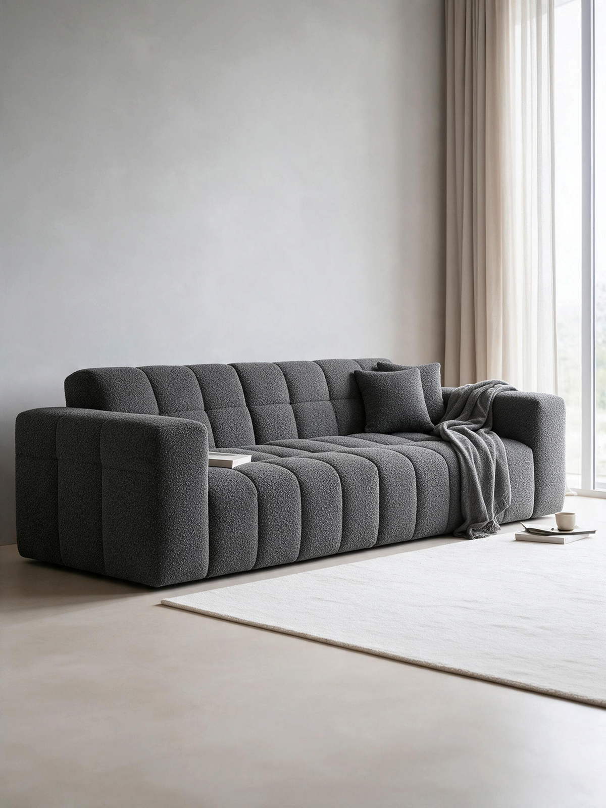 
4-Sitzer Design Sofa „Bloom“ mit Bouclé-Bezug - Bouclé Graphit