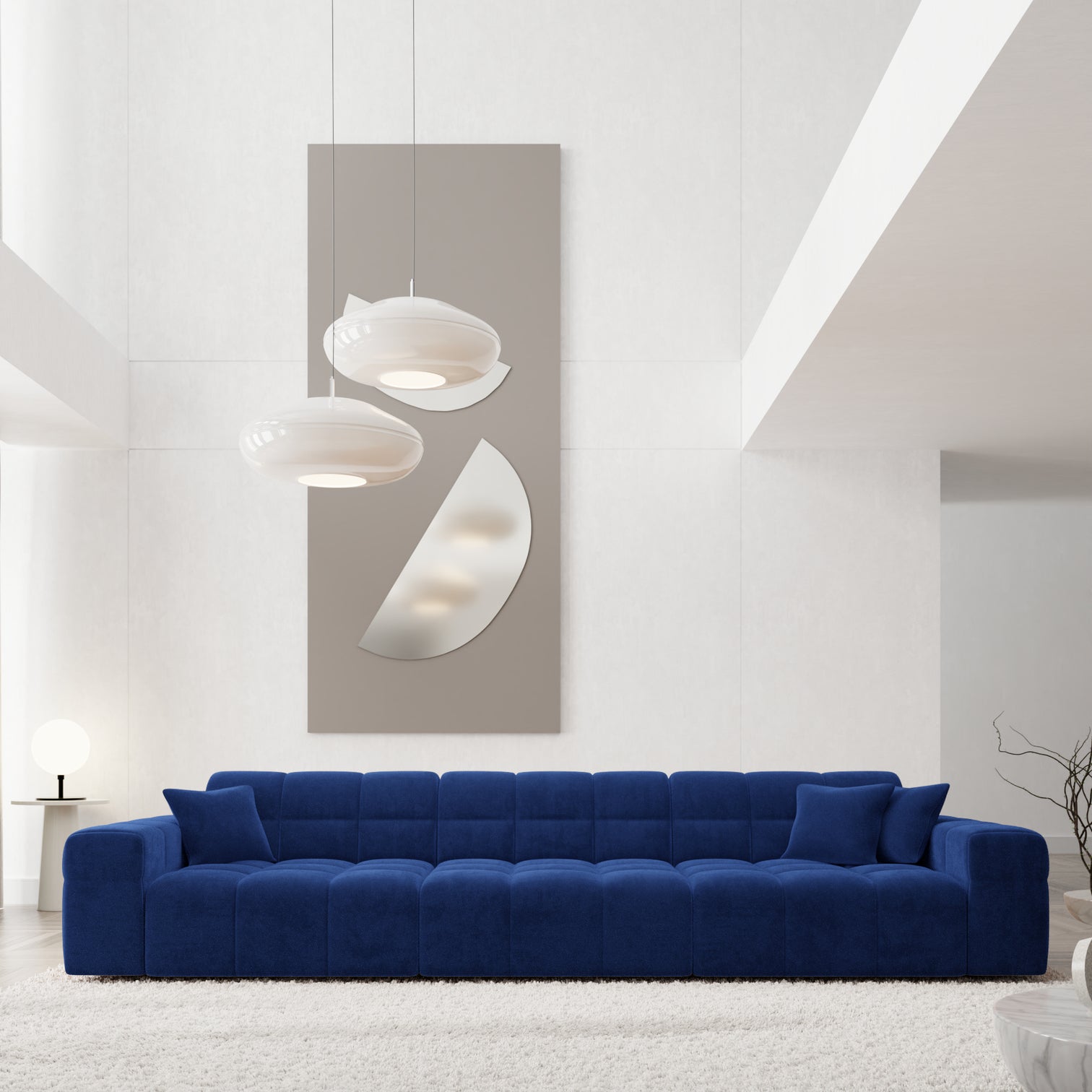 
4-Sitzer Design Sofa „Bloom“ mit Samtbezug - Samtbezug Königsblau